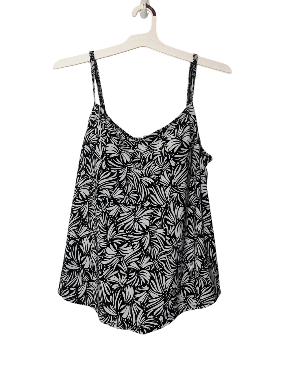 Black & White Floral Print Tankini Top - Women Swim Bikini